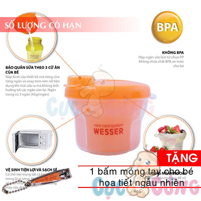 Hộp chia sữa 2 chức năng Wesser phiên bản mới Tặng 1 cắt móng tay họa tiết ngẫu nhiên
