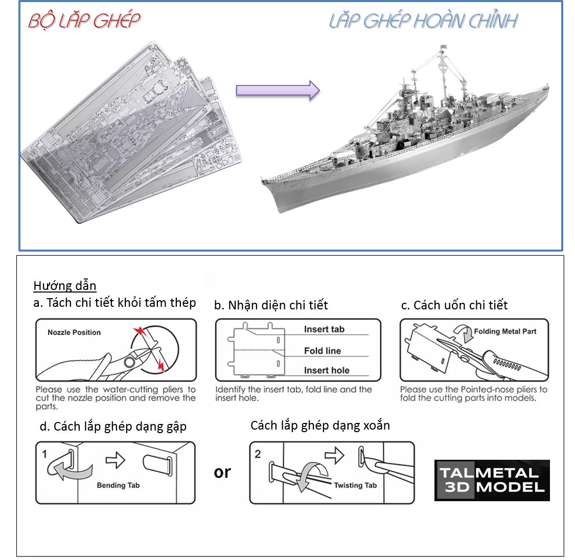 Mô Hình Lắp Ráp 3d Tàu Chiến Bismarck – Đức (Kim loại tự ráp)