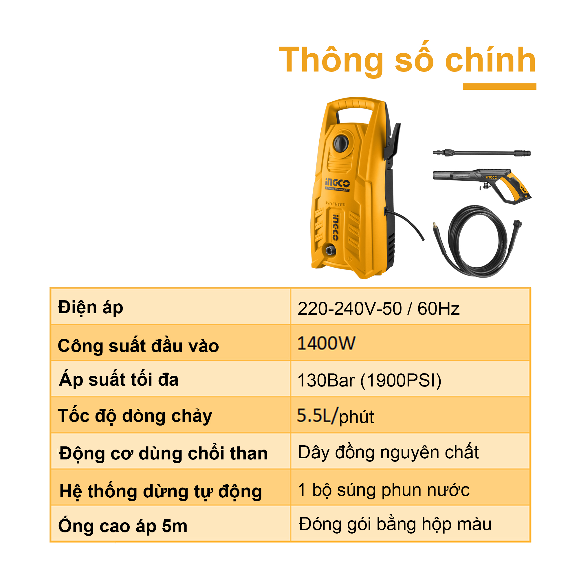 Máy rửa xe 1400W INGCO HPWR14008