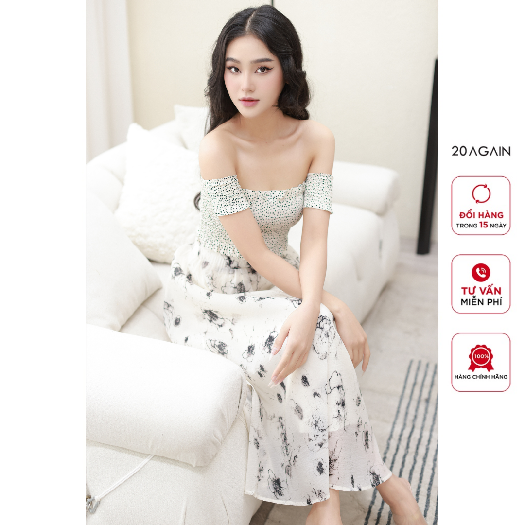 Chân váy hoa xòe 20AGAIN, xếp ly thanh lịch basic JDW2018