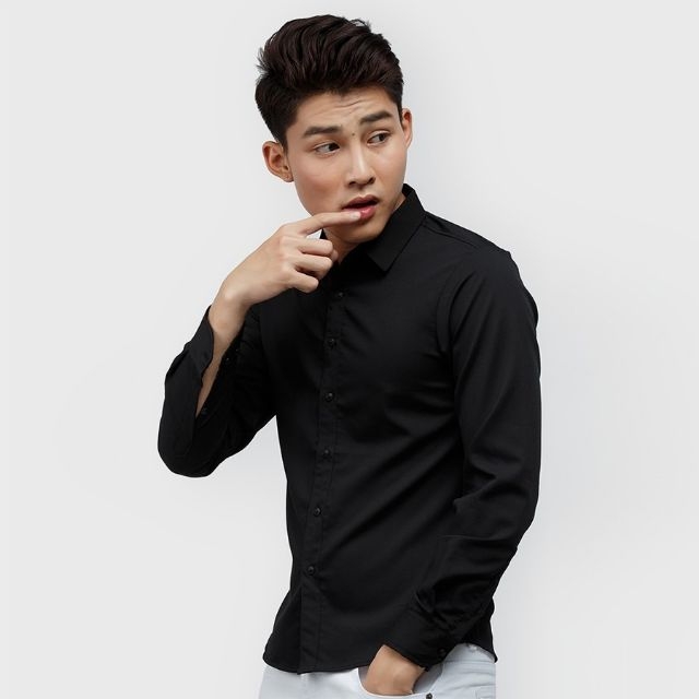 Áo somi nam đen trơn chất kate lụa cao cấp julyshop94 ms083