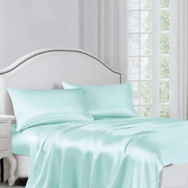 Bộ 4 món ga gối phi lụa xanh ngọc lan pham bedding hàng loại 1 mát mịn