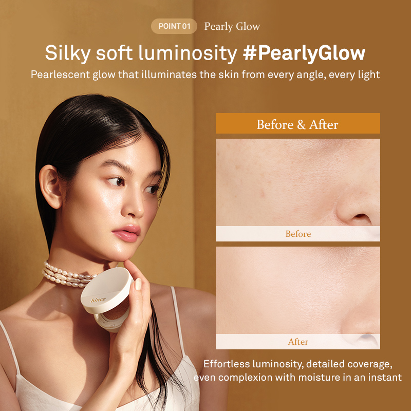 Phấn nước căng bóng thuần chay SPF 50+ hince Second Skin Glow Cushion 12G