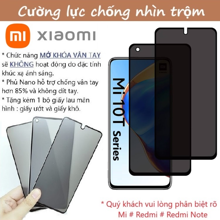 Cường lực chống nhìn trộm Xiaomi Mi 10T / 10T Pro / 10T Lite 5G (Full màn Full keo)