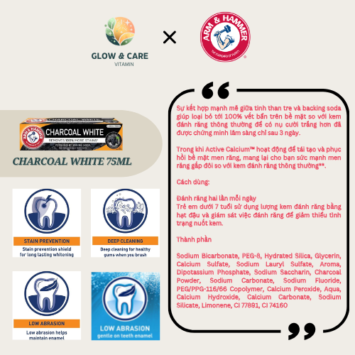 Arm & Hammer Advance White Pro/Charcoal/Enamel Care Sensitive Toothpaste 75ml