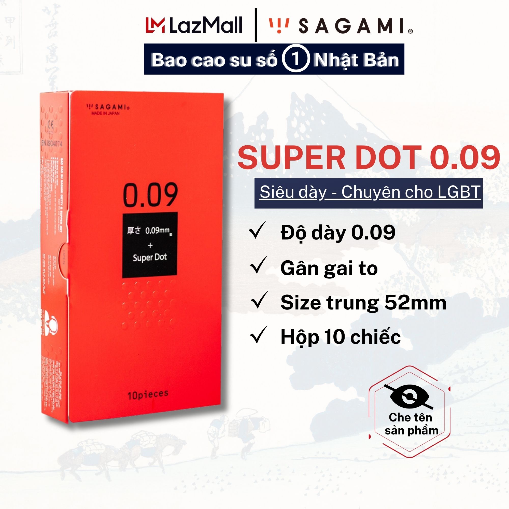 Bao cao su có gai Sagami Super Dots 0.09 (Hộp 10) - baocao su nam Dày
