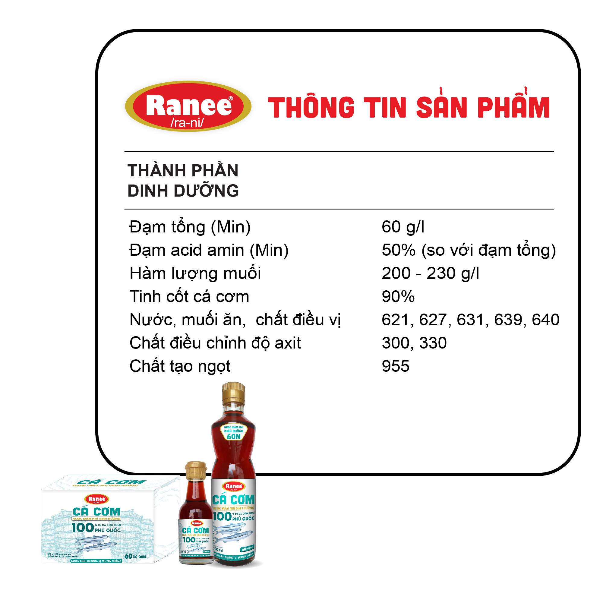 Nước mắm nhĩ dinh dưỡng Ranee Cá Cơm 60 ĐỘ ĐẠM chai 60ml