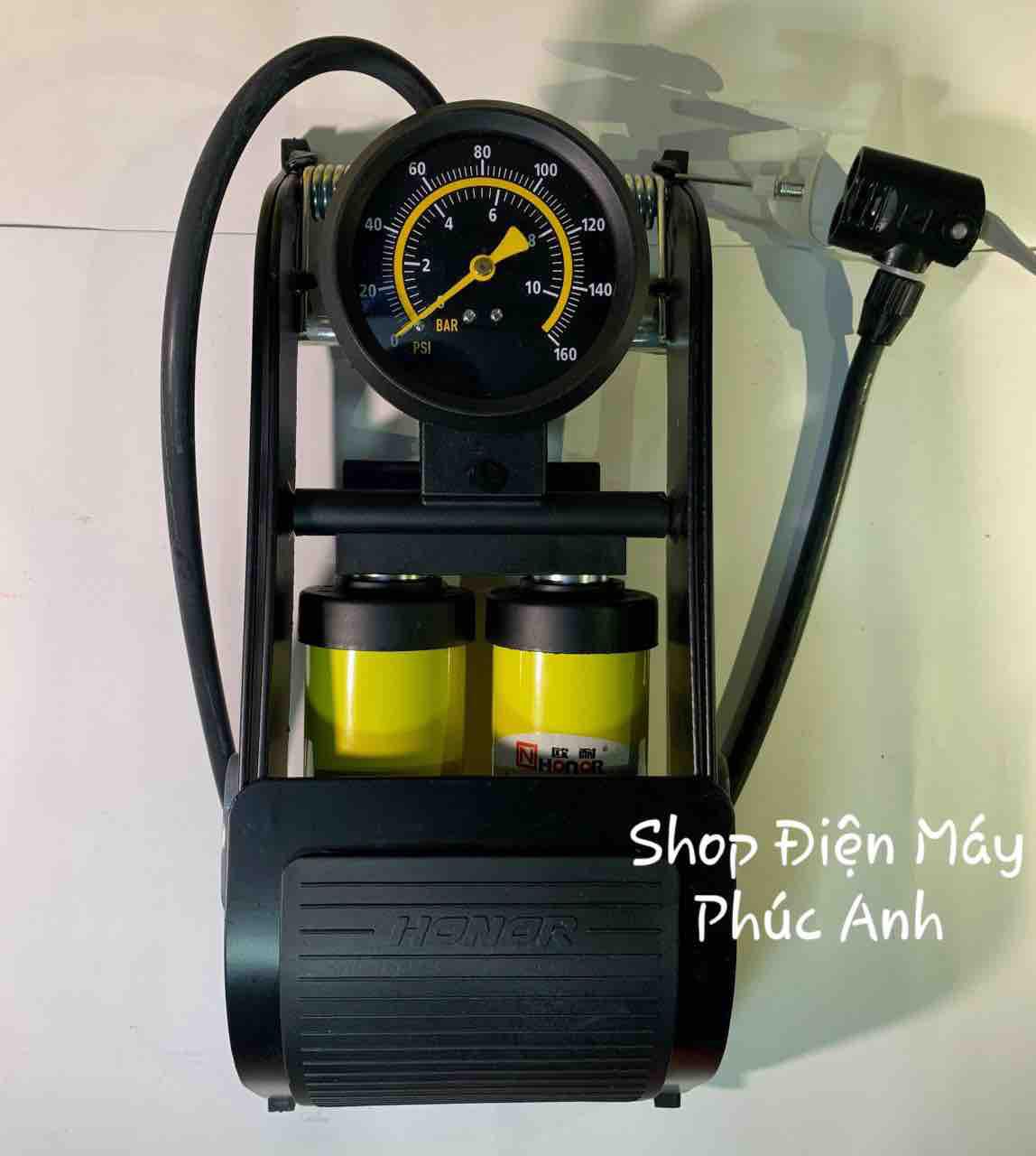 Bơm Đạp chân 2 ống mini bơm ô tô xe máy HONOR ( công ty)
