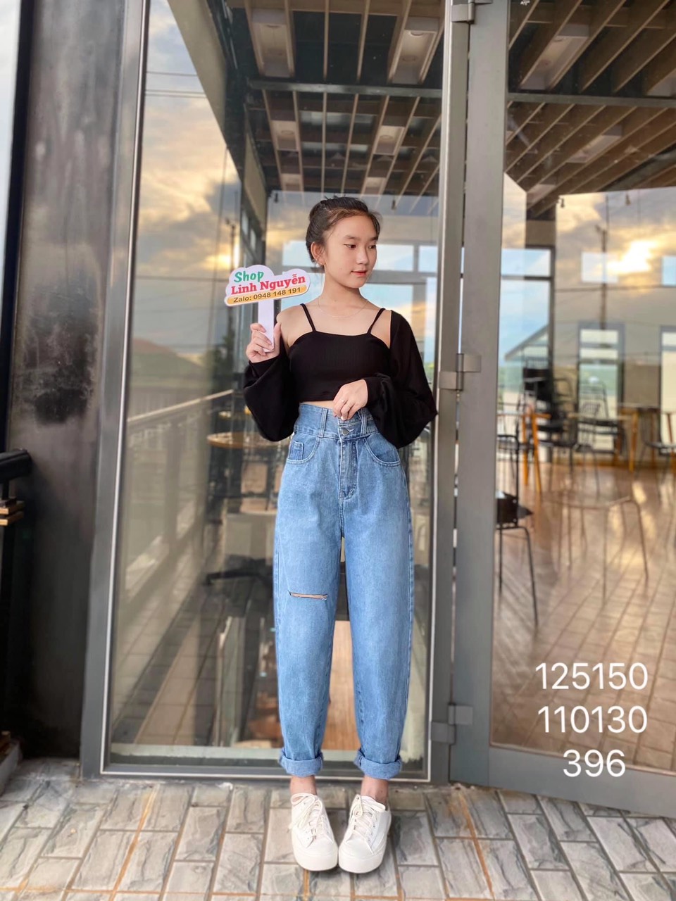 SET BAGGY JEANS 2 NÚT RÁCH + SET 2 MÓN