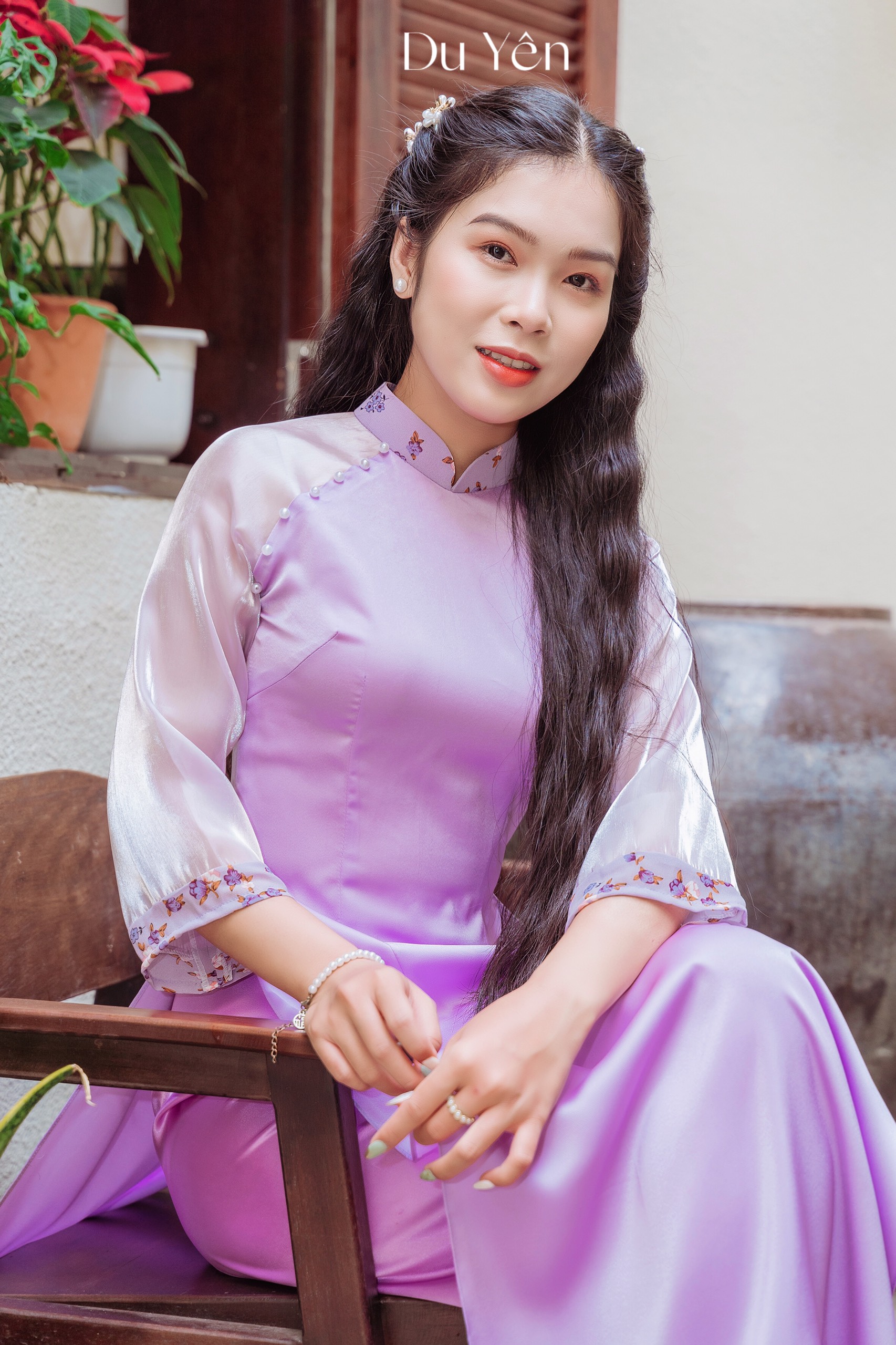 Áo Dài Cách Tân Lụa Mỹ Phối Hoa Nhí, Áo Dài Mộng Thy (Áo Dài Thiết Kế Du Yên)