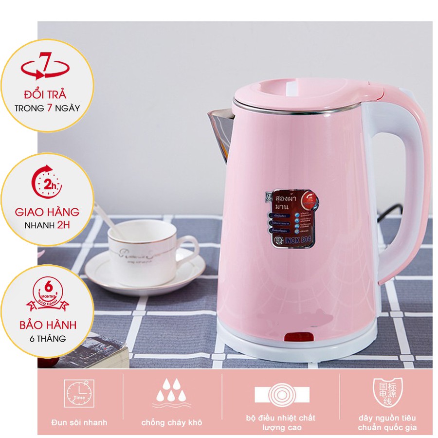 [HÀNG CHÍNH HÃNG] ẤM SIÊU TỐC THÁI LAN 2,5L, 2 Lớp Đun Sôi Nhanh