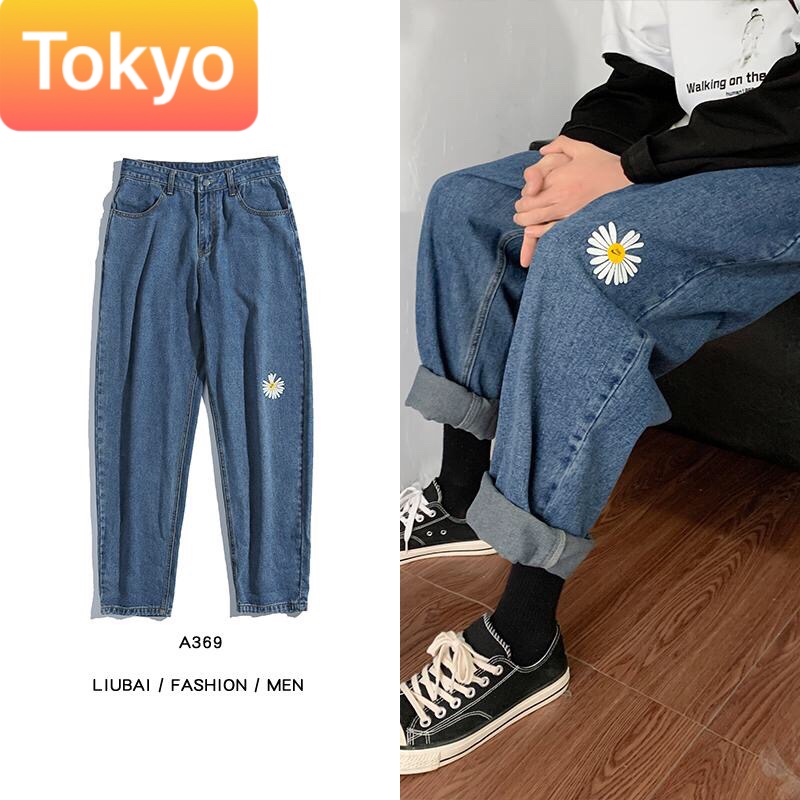 QUẦN BAGGY JEAN NAM CHẤT BÒ XANH ỐNG RỘNG THÊU HOA CÚC NHẬT BẢN HÀN QUỐC MỚI CAO CẤP TK-34 TOKYO FASHION