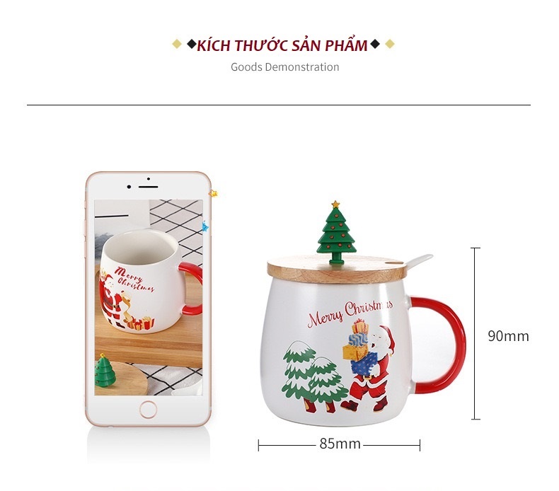 Ly sứ noel kèm muỗng sứ nắp gỗ