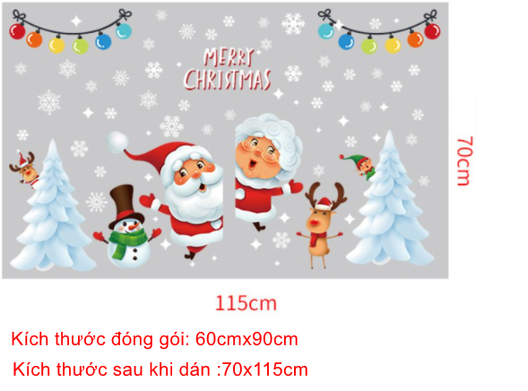 Decal trang trí Noel - Ông bà già Noel vui vẻ