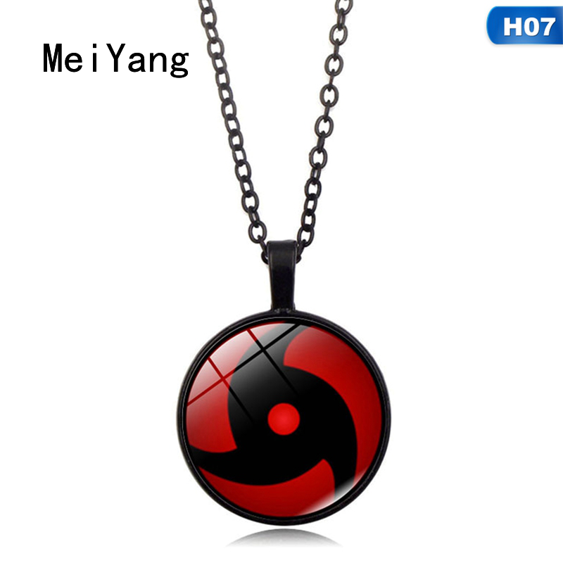 MeiYang New Classic Anime Naruto Glass Pendant Necklace Round Naruto Sharingan Chain Necklaces Jewelry