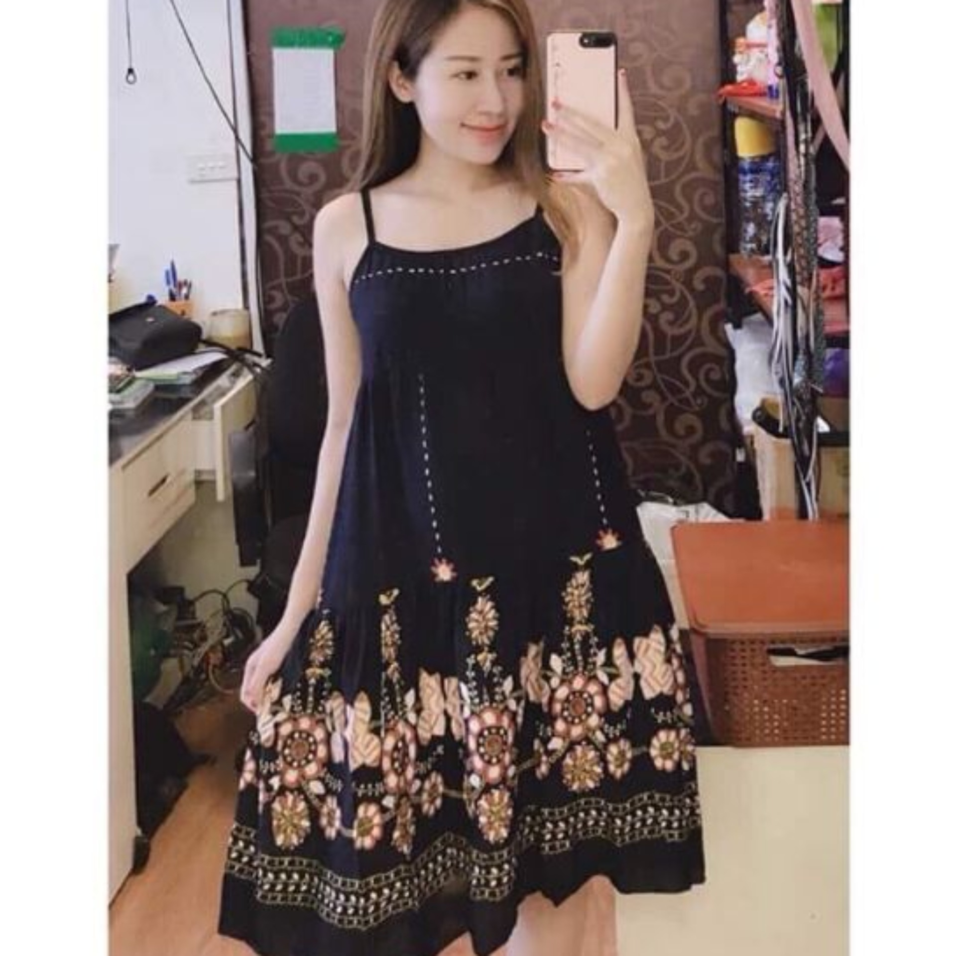 [FREESHIPMAX] Váy lanh 2 dây chất mát