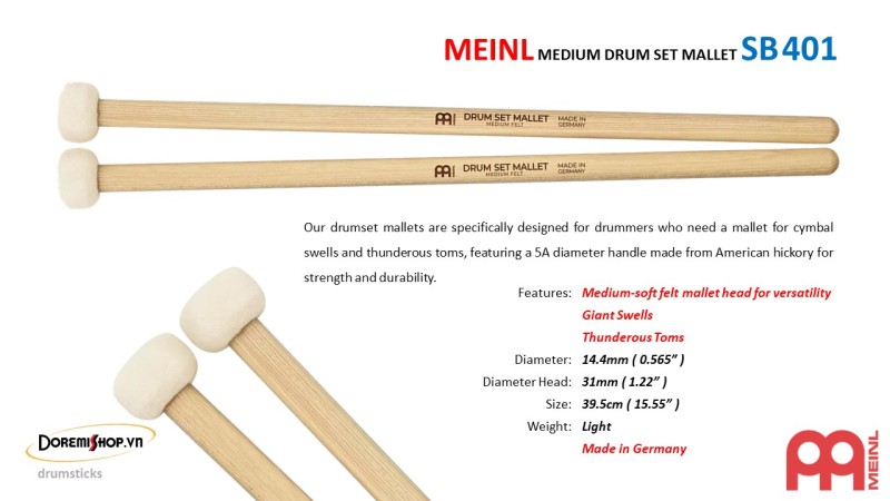 MEINL MEDIUM DRUM SET MALLET SB 401