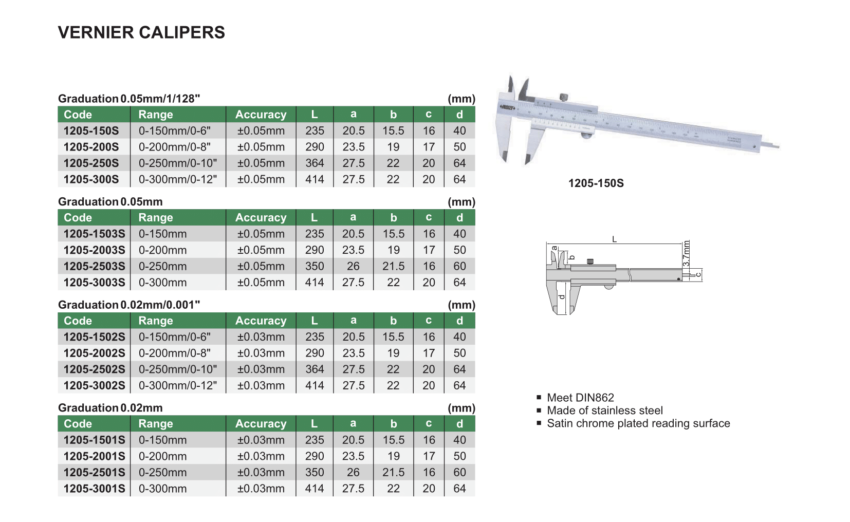 [HCM] THƯỚC CẶP CƠ KHÍ INSIZE, 1205-1502S, 1205-2002S, 1205-3002S TNKTOOLS.COM PHÂN PHỐI