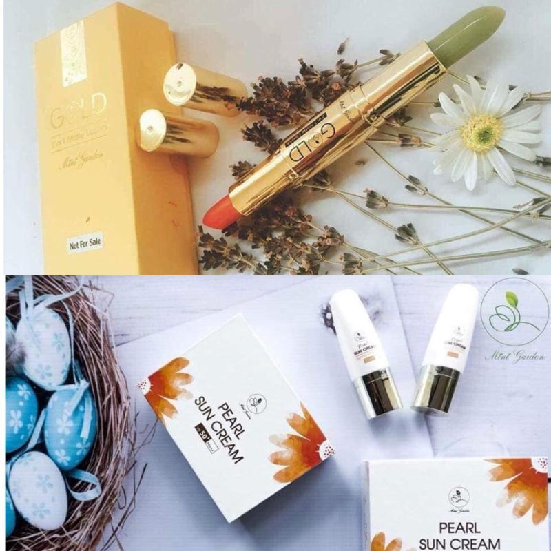 COMBO son thỏi lỳ Gold + kem chống nắng Pearl Sun Cream cao cấp