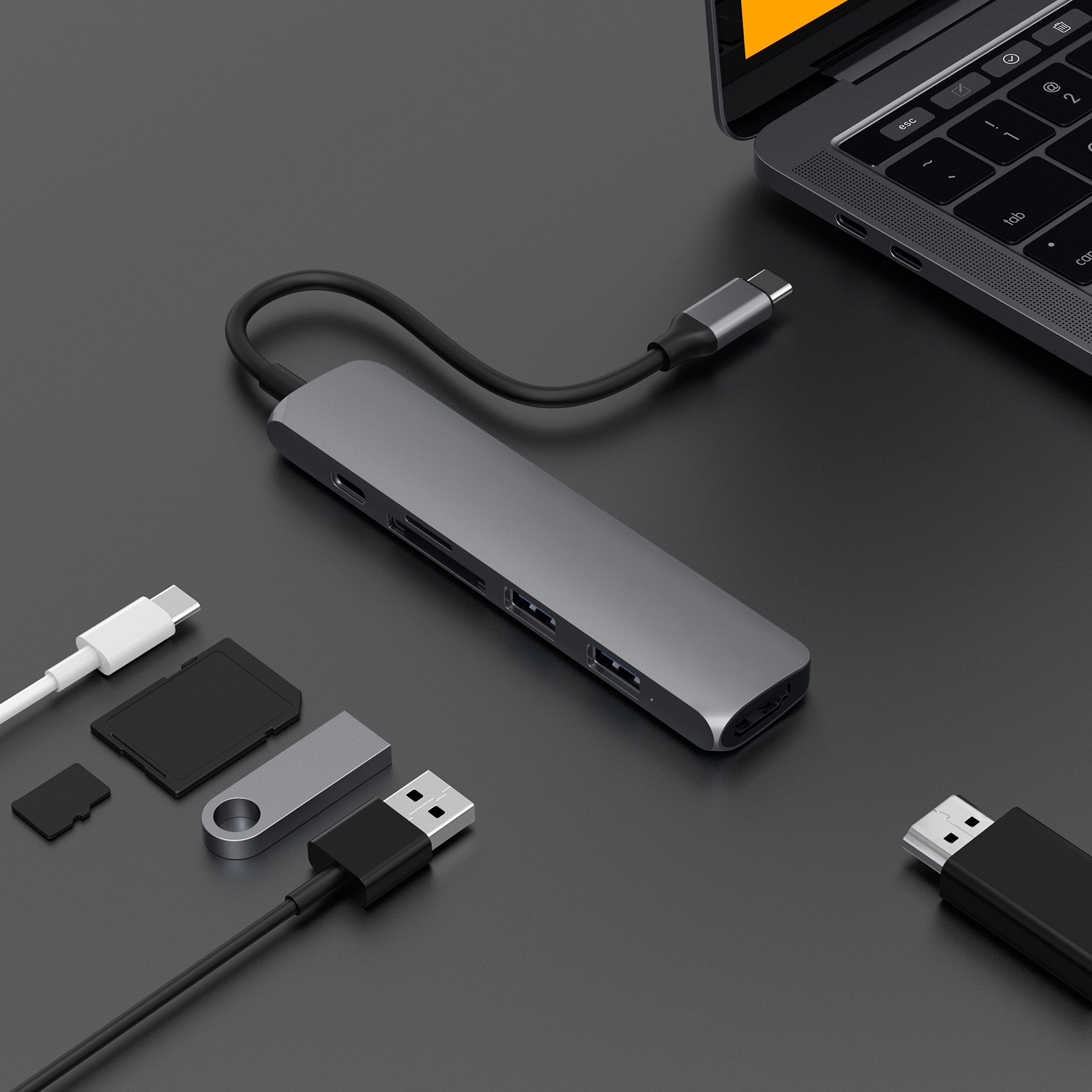 CỔNG CHUYỂN HYPERDRIVE BAR 6 IN 1 USB-C HUB FOR MACBOOK, SURFACE, PC & DEVICES – HD22E