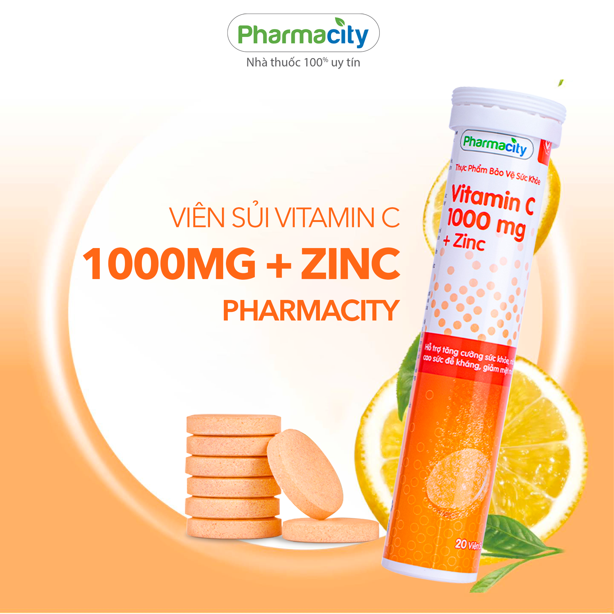 Thực phẩm Pharmacity bảo vệ sức khỏe Vitamin C 1000 mg + Zinc