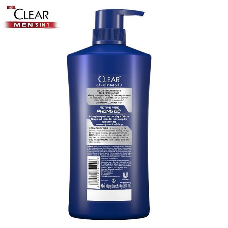Dầu Gội Clear Men 3 Trong 1 630g/Chai
