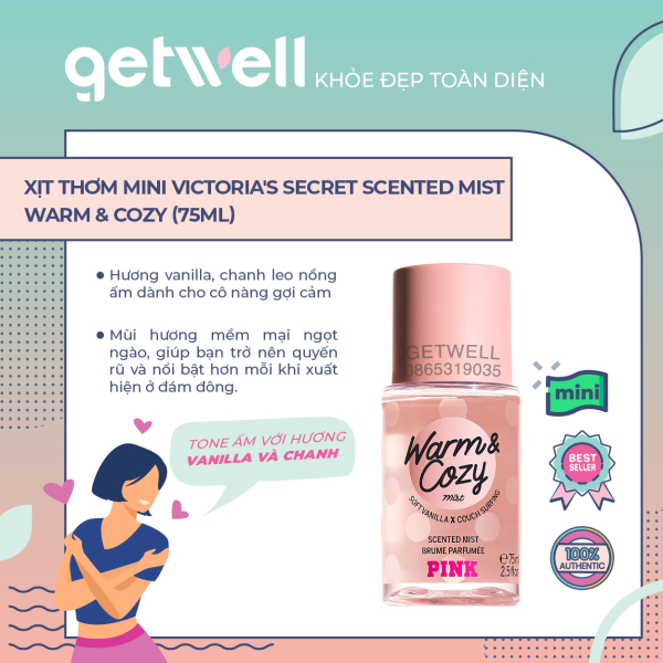 [HCM]Xịt thơm mini Victorias Secret scented Mist Warm & Cozy (75ml)