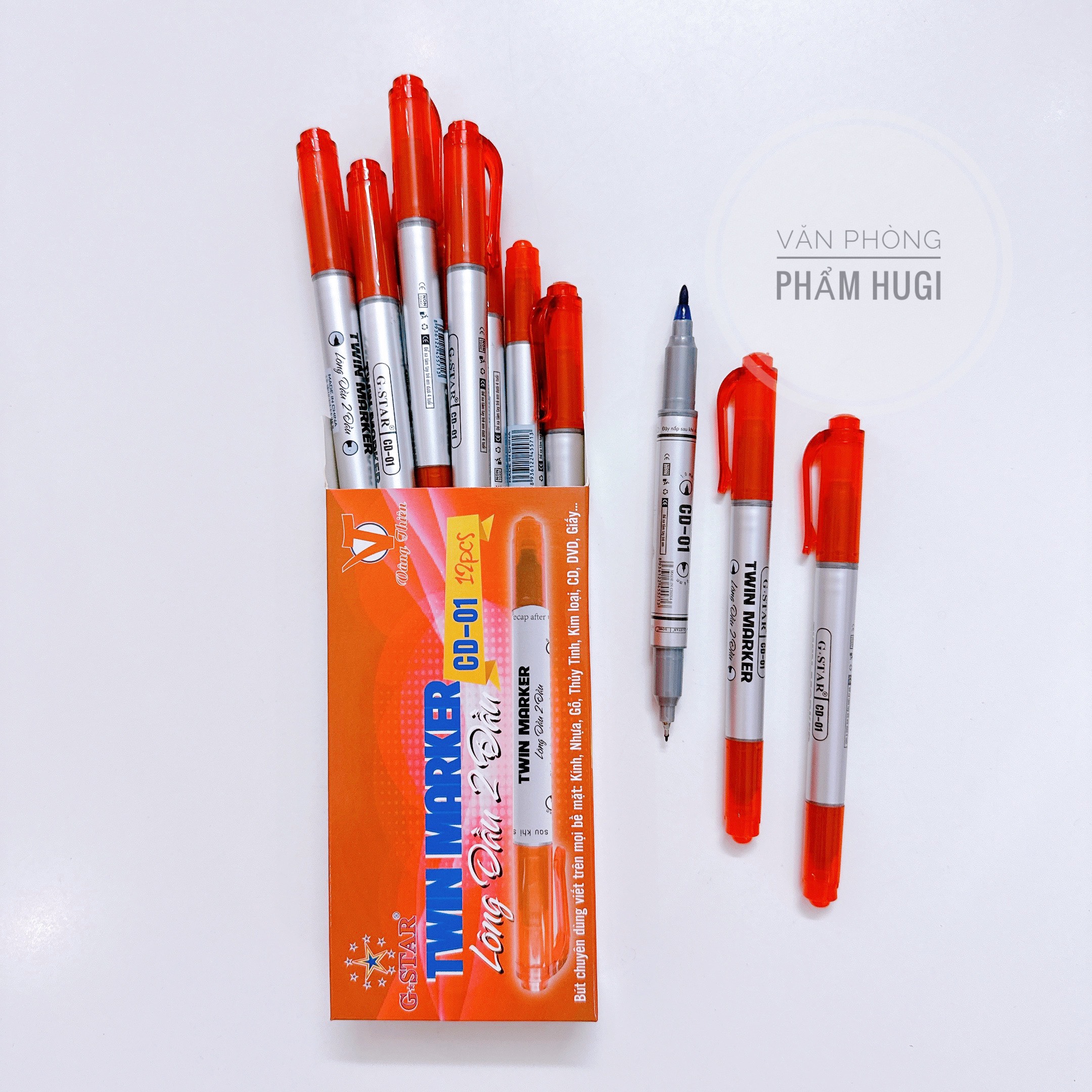 SET 2 Cây Bút Lông Dầu Kim 2 Đầu Gstar CD-01 (Xanh ,Đỏ, Đen)