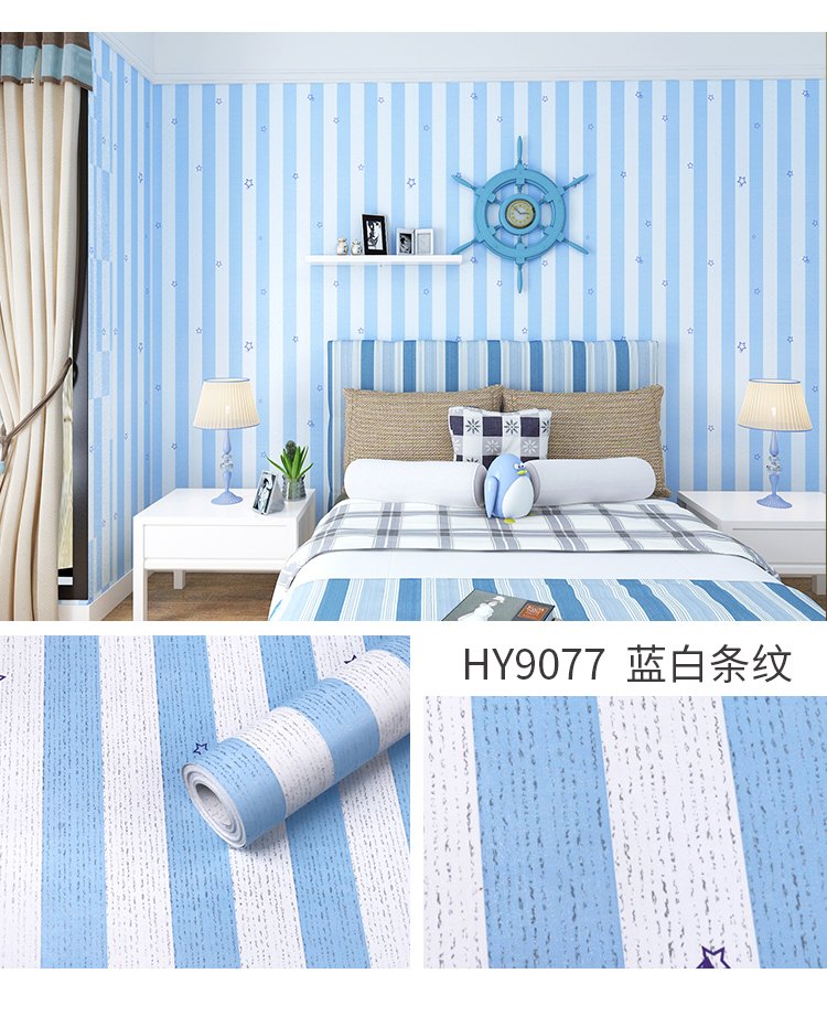 Giấy dán tường sẵn keo hình dọc sao xanh (10m x 45cm / cuộn)