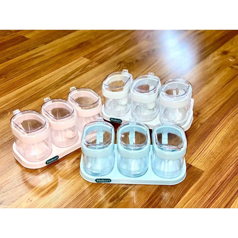 Hộp đựng gia vị 3 hủ, Hũ, lọ đựng gia vị cao cấp - Bộ Hộp đựng gia vị 3 hủ đa năng - Hộp đựng gia vị 3 hủ tiện lợi