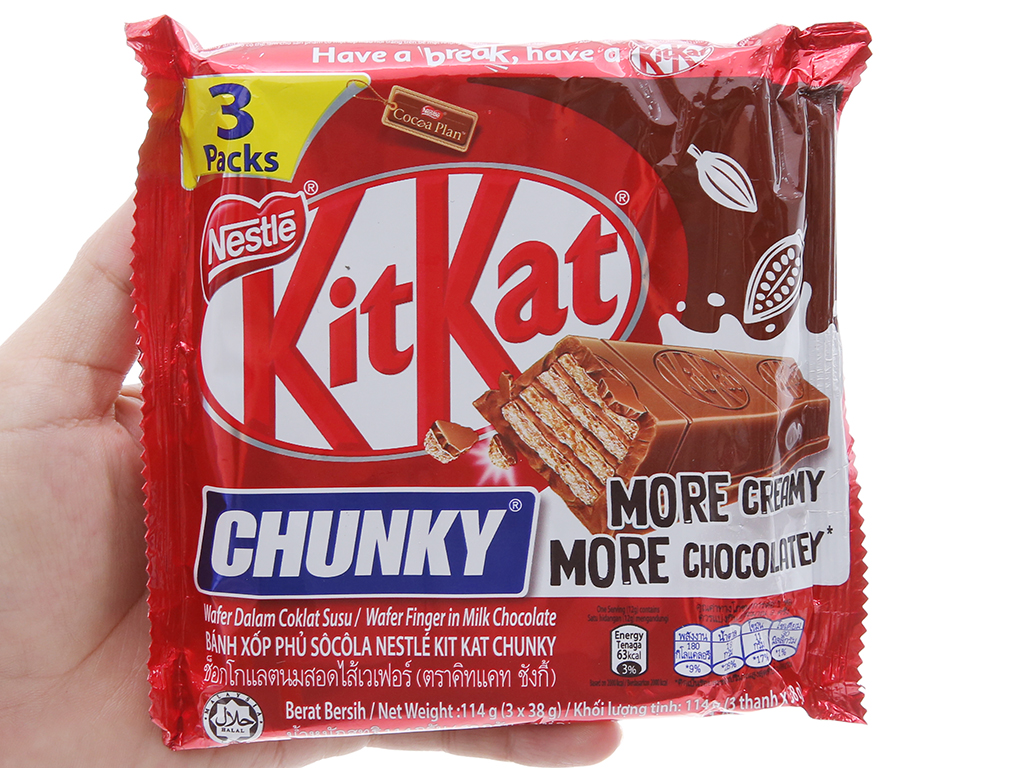 Combo 10 gói bánh xốp phủ socola KitKat Chunky gói 114g (38g x 3) Cocoa Nestle
