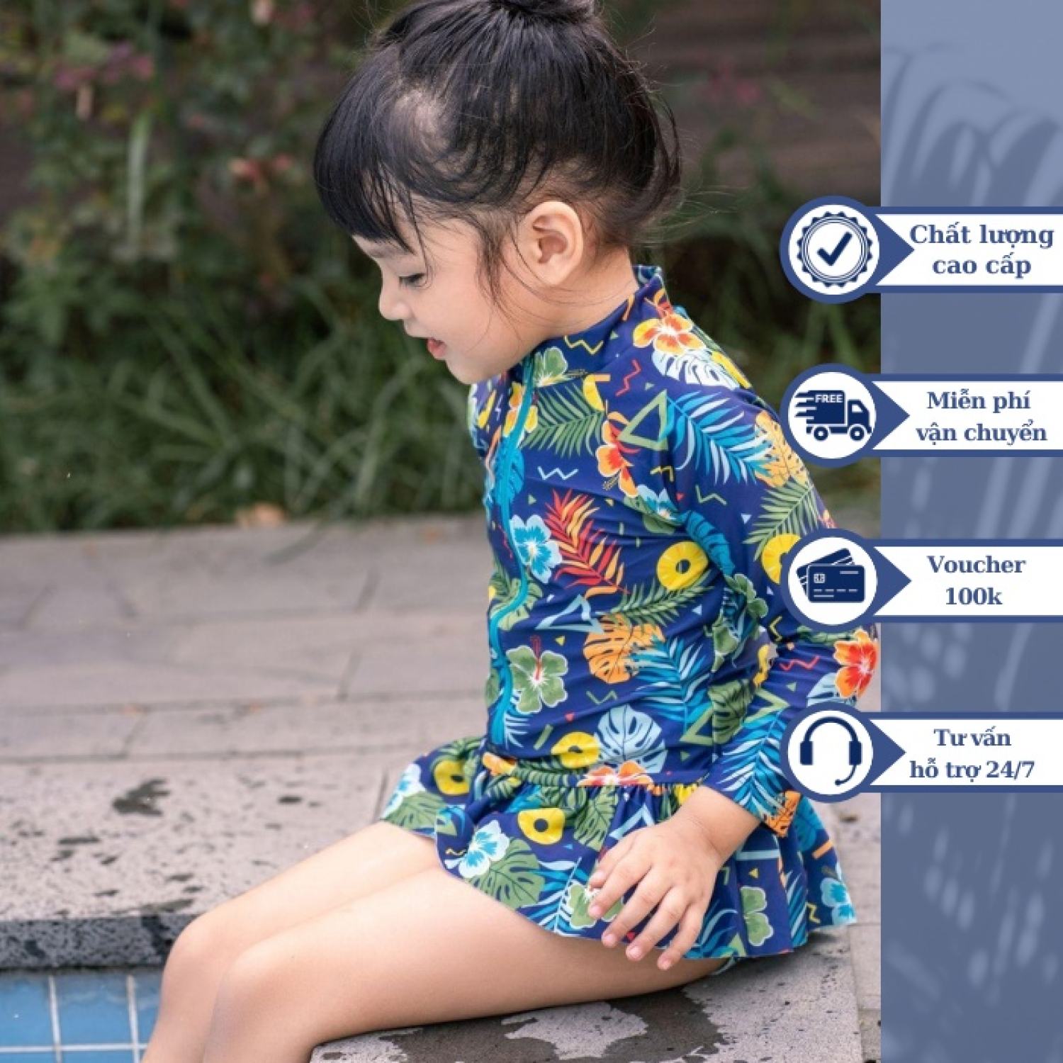 Đồ bơi áo tắm em bé BIKINI PASSPORT KID - Một mảnh tay dài váy bèo ngắn