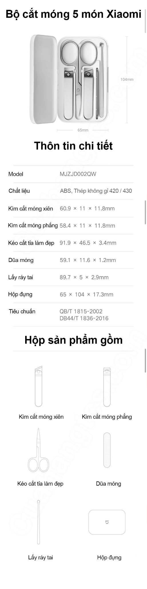 Bộ cắt móng tay inox 5 món xiaomi
