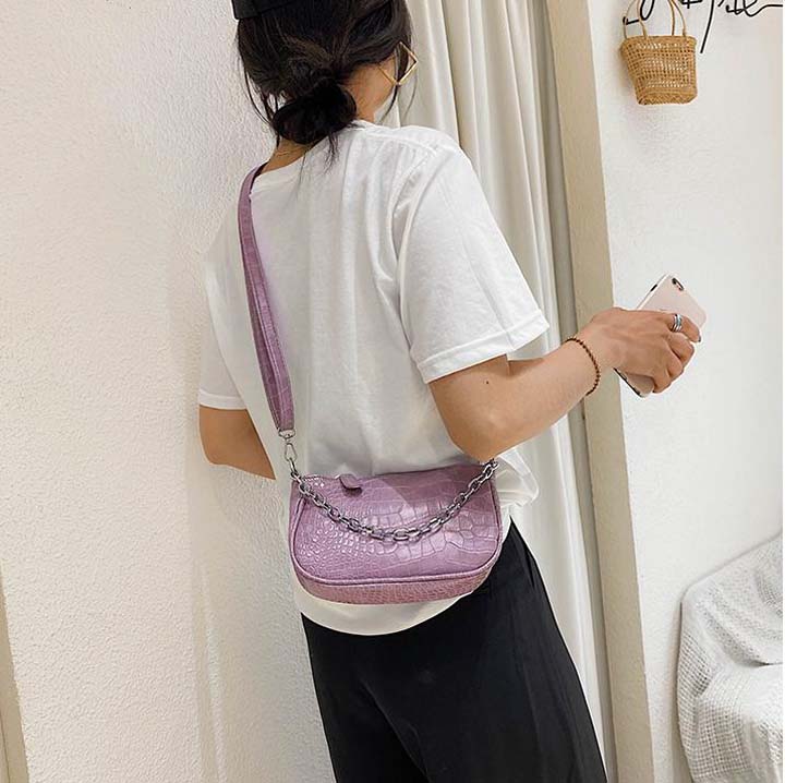 Túi Đeo Chéo Nữ Vân Cá Sấu Xích Trắng 464
