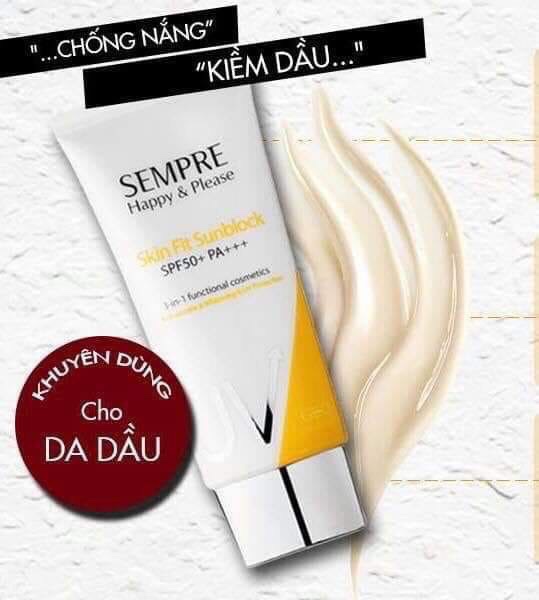 Kem chống nắng dưỡng da nâng tone da Geo Sempre Happy & Please skin fit sunblock SPF 50+ PA +++ 100ml - Ceria Cosmetics Store