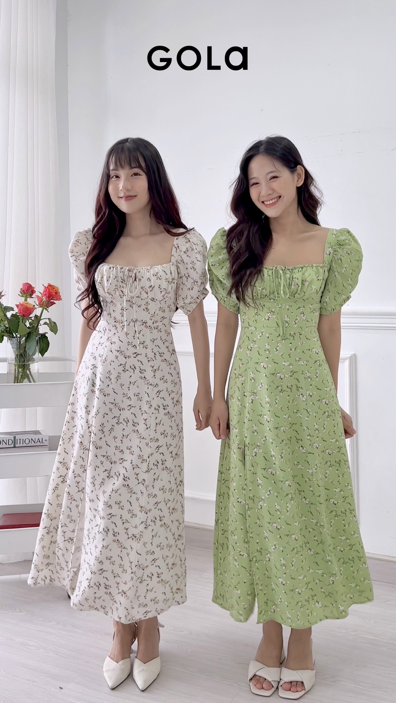 Đầm NATHY - Đầm midi hoa nhí smocking lưng