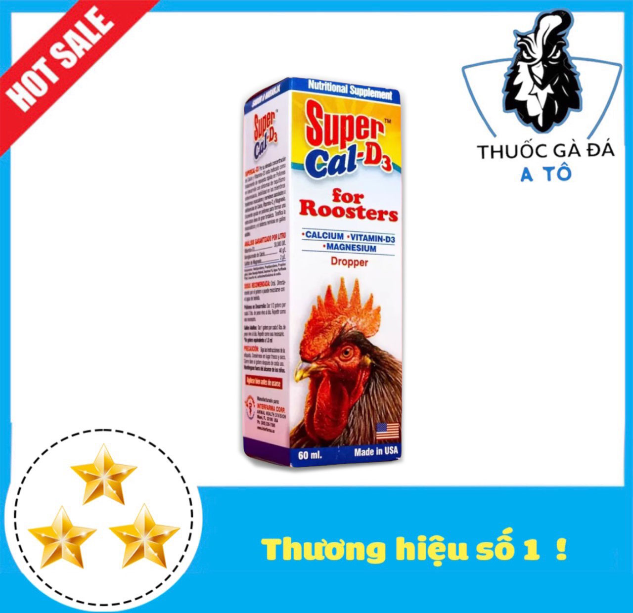 SUPER CAL D - 3 dinh dưỡng dành cho gà đá 60 ML