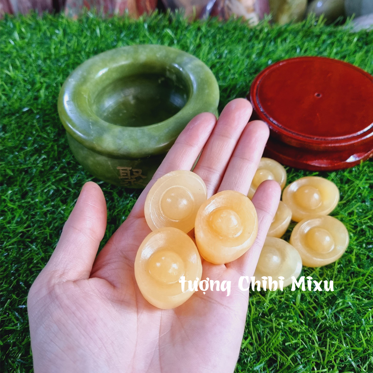 Bát Tụ Bảo Serpentine size 10cm (gồm 01 bát + 09 thỏi vàng + 01 đế gỗ)