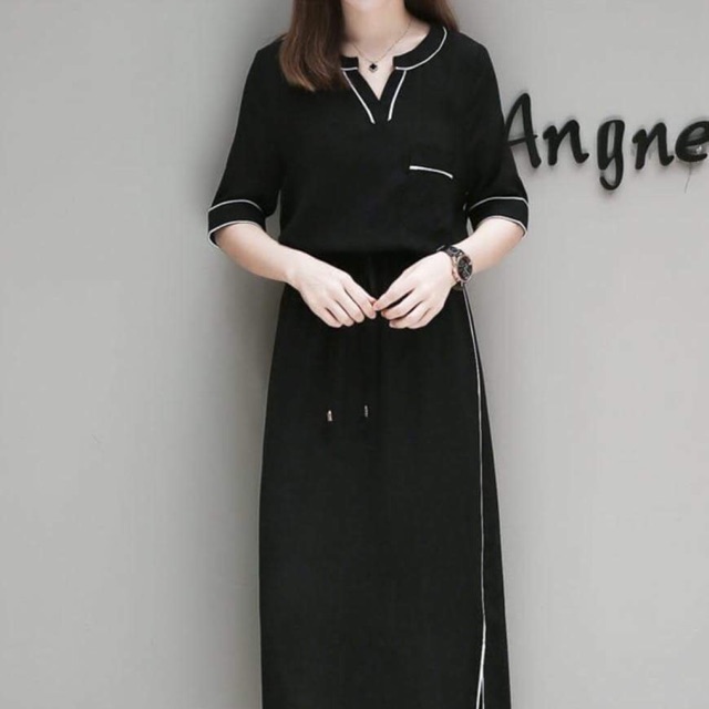 Đầm đen viền form dài