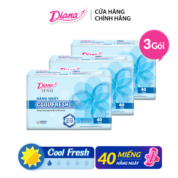Bộ 3 gói Băng vệ sinh Diana hàng ngày Sensi Cool Fresh gói 40 miếng