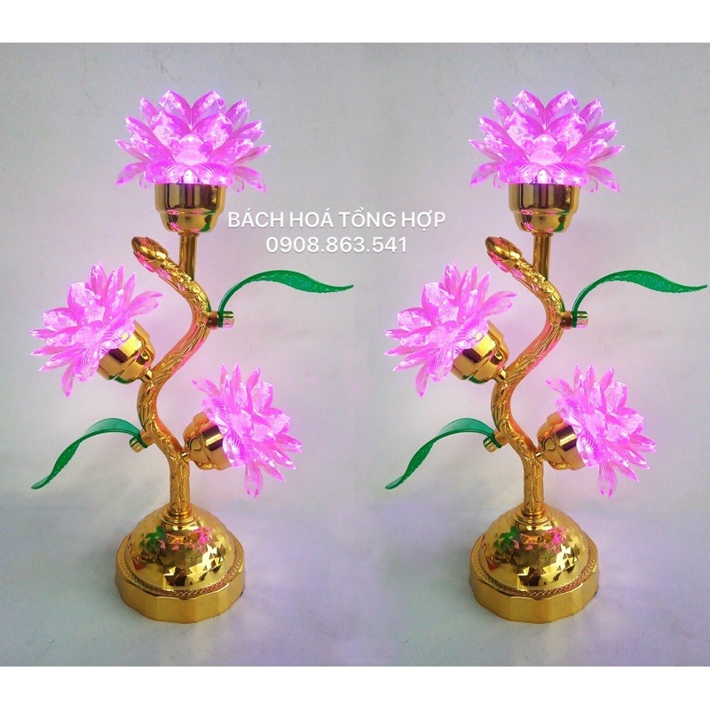 Đèn sen bàn thờ đổi màu 3 bông sen rất đẹp