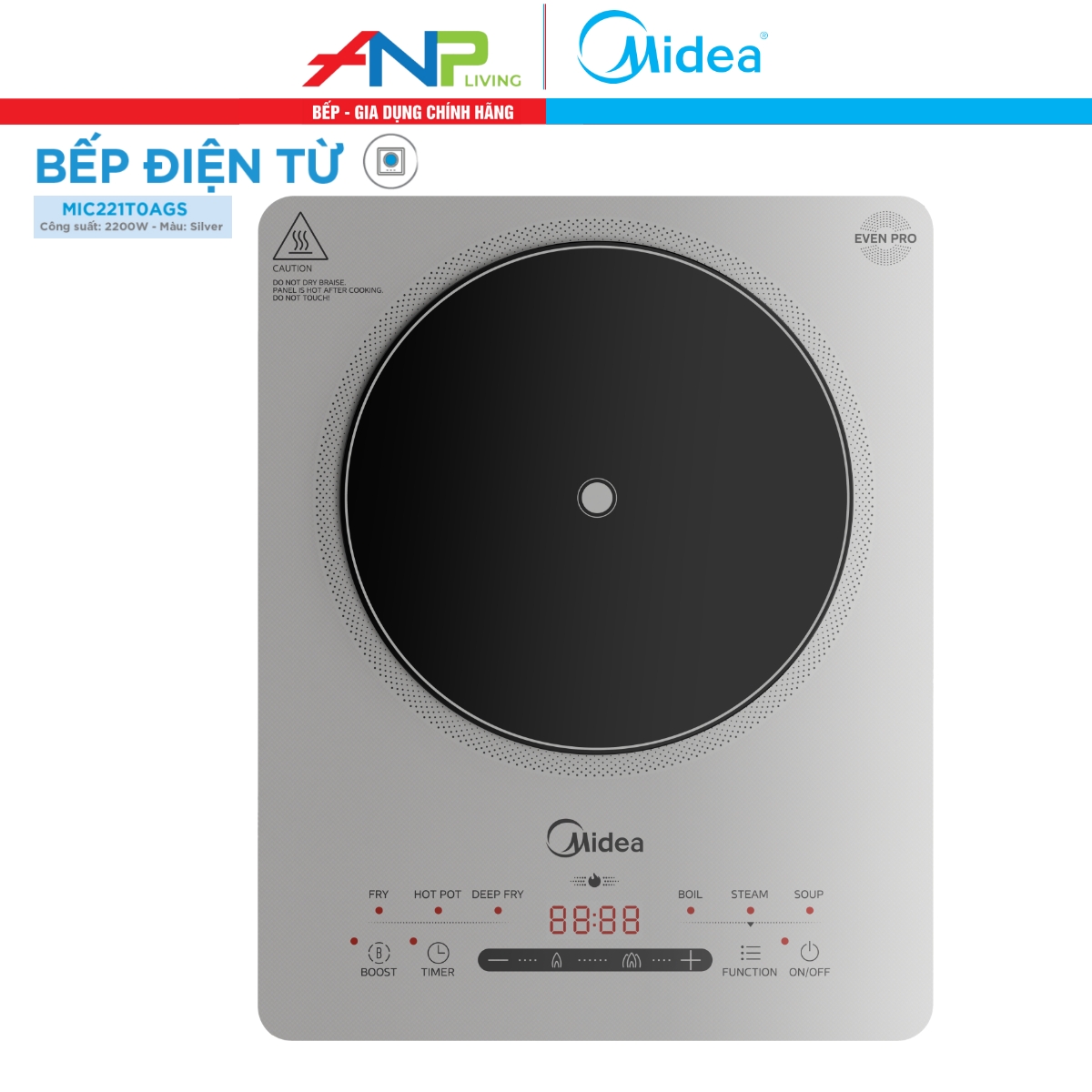 Bếp Từ Đơn Midea MIC221T (Bếp Điện Từ Công suất 2200W, Có Chức Năng Sôi Liu Riu)