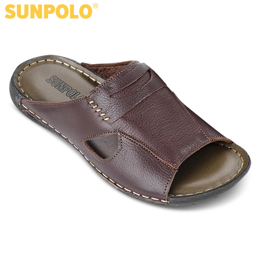 Dép Quai Ngang Nam Da Bò SUNPOLO SUD28BLBR (Đen, Nâu) giá rẻ