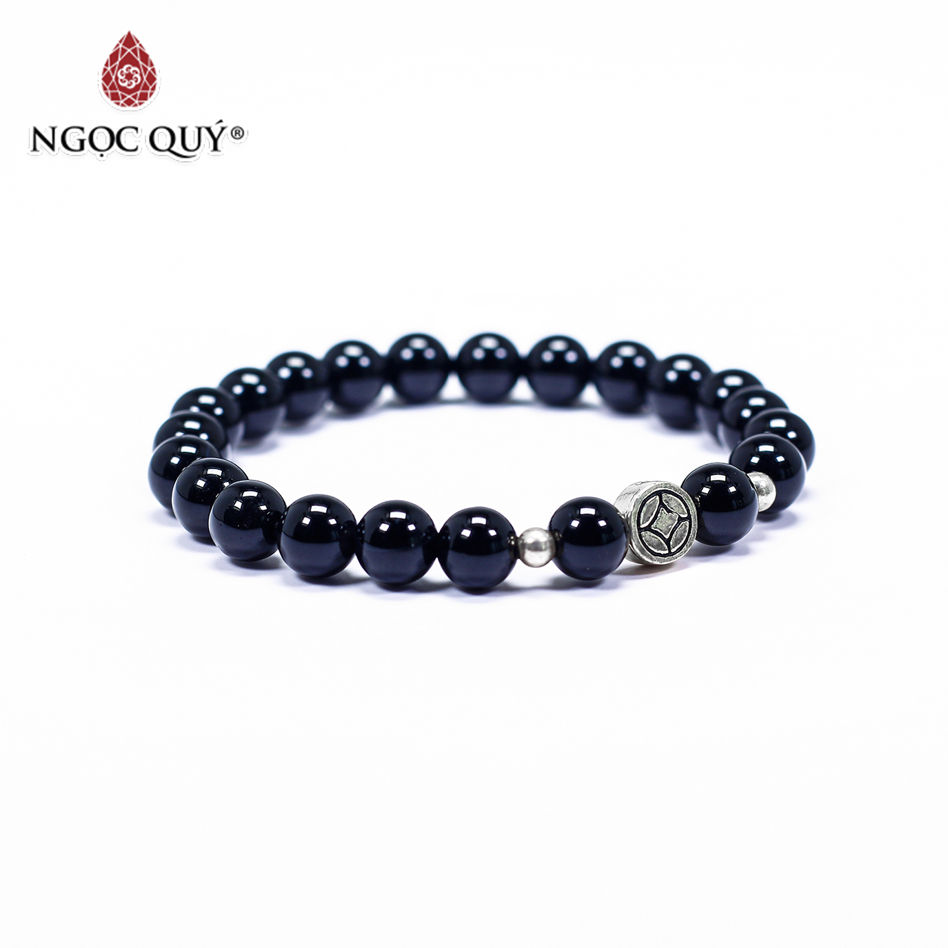 [HCM]Vòng tay cho bé đá obsidian charm bạc mệnh thủy mộc - Ngọc Quý Gemstones