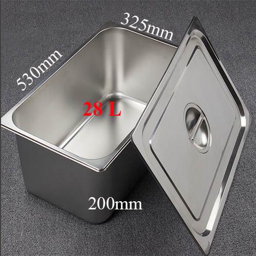 Khay inox đựng đồ ăn sâu lòng có nắp GN 1/1x200mm 28 lít