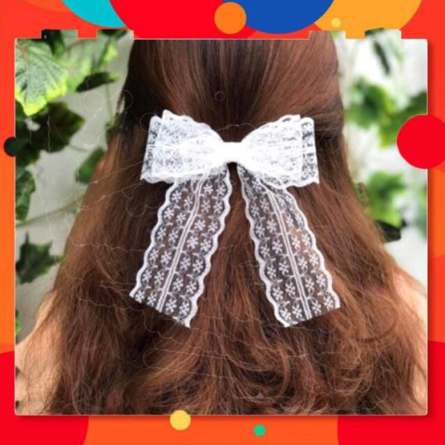 Kẹp / Buộc Tóc Nơ Ren 2 Tầng Bản To
