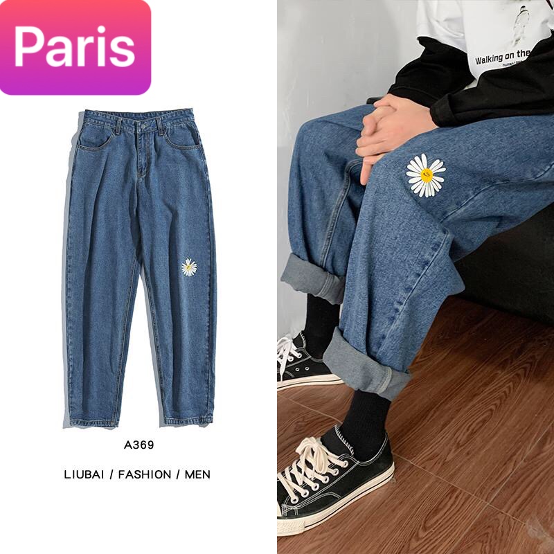 QUẦN BAGGY JEAN NAM CHẤT BÒ ỐNG RỘNG THÊU HOA CÚC TREND MỚI HÈ HÀN QUỐC DB-34 - PARIS FASHION