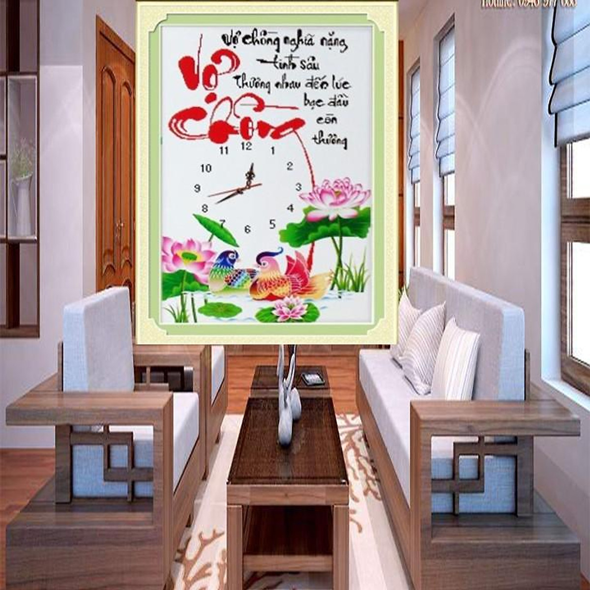 Tranh Thêu Chữ Thập Đồng Hồ Vợ Chồng 222547 Size 43x63cm
