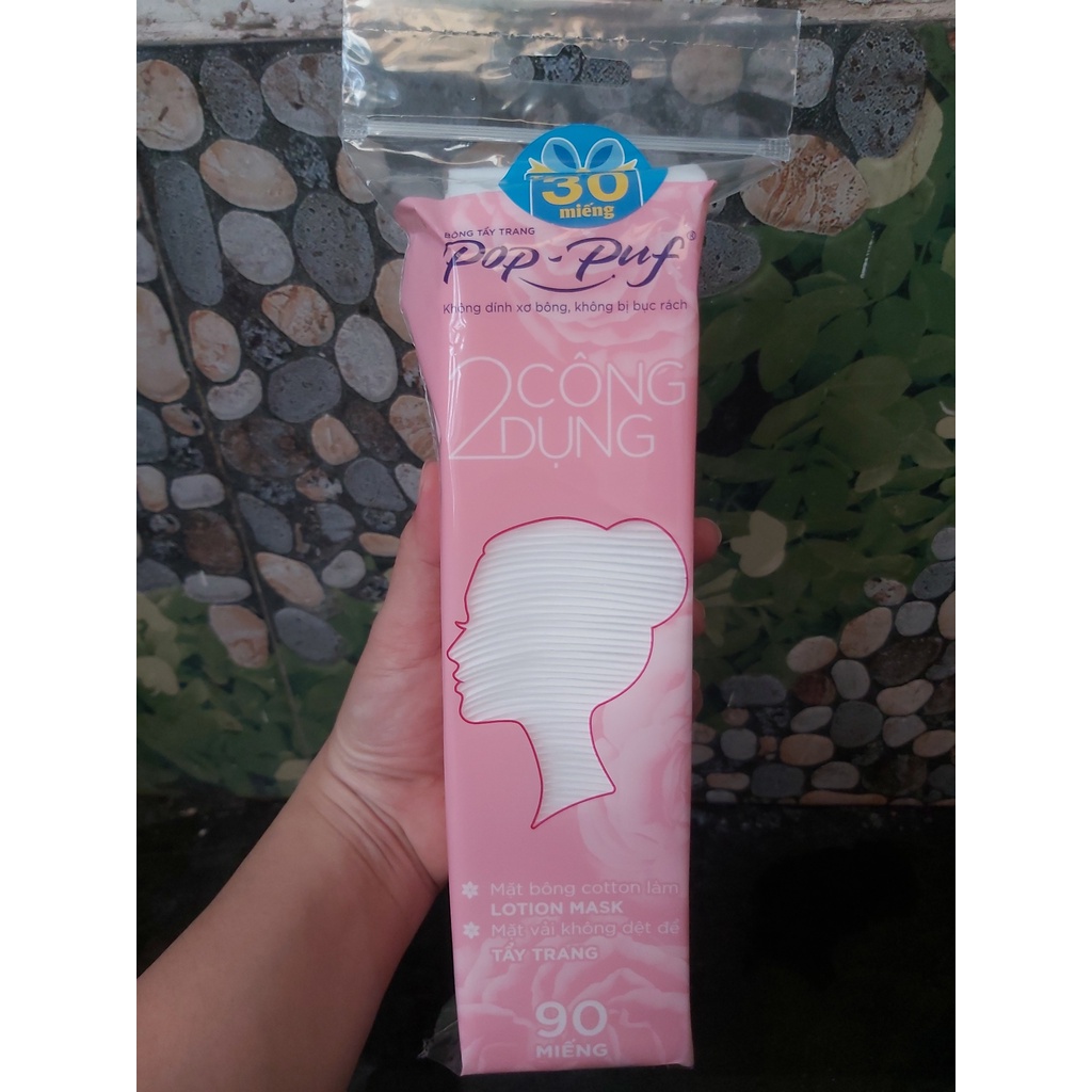 (TẶNG THÊM 30 MIẾNG) - Túi 90 miếng bông tẩy trang Pop puf 2 công dụng
