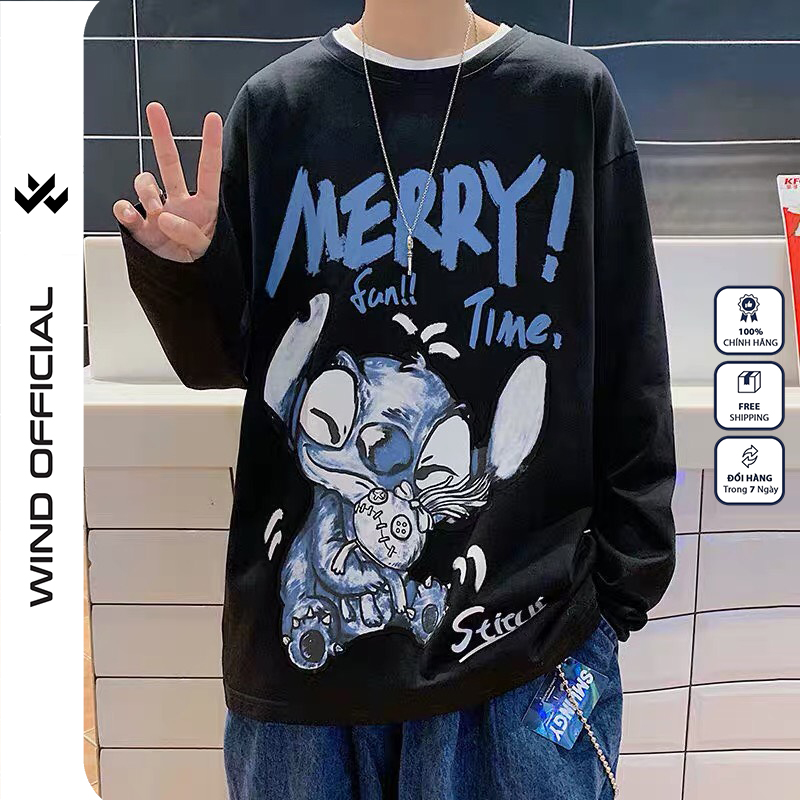 Áo thun tay dài nam nữ WIND form rộng tay dài MERRY, thời trang nam nữ áo thun oversize ulzzang